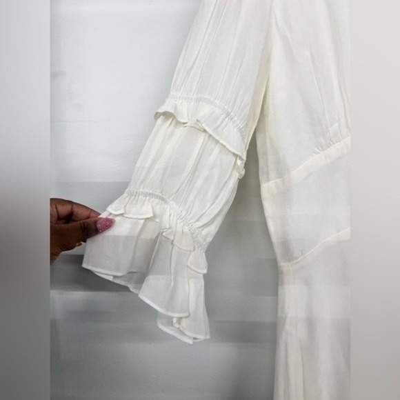 Reformation Ivory Lace Up Ruffle Sleeve Mini Dress Size 10 NWT - Picture 3 of 8